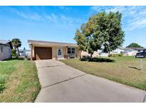 One-story house with a brown garage door and a spacious yard at 10801 Fillmore Ave, Port Richey, FL 34668