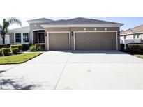 Tan two-story house with two car garage and lush landscaping at 2117 Valterra Vista Way, Valrico, FL 33594