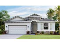Single story home with light gray exterior and two car garage at 18006 Tavernside Trl, Lakewood Ranch, FL 34211