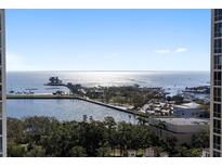Expansive waterfront view of bay with pier and boats from high-rise condo with bright sunny skies at 126 4Th Ne Ave # 1302, St Petersburg, FL 33701