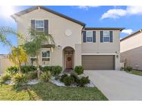 Two-story house with a two-car garage, landscaping, and a neutral color palette at 8968 Parsons Hill Blvd, Wesley Chapel, FL 33545