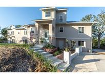 Charming home featuring a welcoming entrance with well-maintained landscaping and a clear address display at 1580 Mac Chesney Dr, Tarpon Springs, FL 34689