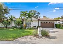 White single-story home with brown roof, palm trees, and landscaped lawn at 3401 W North B St, Tampa, FL 33609