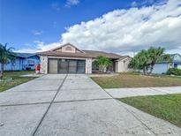 One-story house with a large driveway and palm trees in the front yard at 8127 Tarsier Ave, New Port Richey, FL 34653