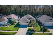 Aerial view of a single-Gathering home in a quiet neighborhood at 1100 Trafalgar Dr, New Port Richey, FL 34655