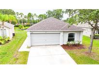 Charming single-story home with a well-maintained lawn and attached two-car garage at 10543 Opus Dr, Riverview, FL 33579