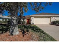 Single-story home with attached two-car garage and mature landscaping at 29417 Caddyshack Ln, San Antonio, FL 33576