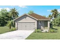 One-story home with a two-car garage, stone accents, and a landscaped lawn at 3510 Melody Gardens Pl, Plant City, FL 33565