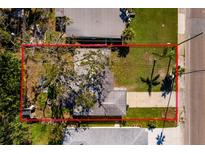 Aerial view of a home's footprint and surrounding property at 4211 Shore Acres Ne Blvd, St Petersburg, FL 33703