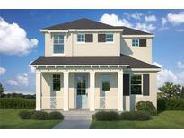 Two-story house with light beige walls, gray roof, and a light blue front door at 1688 26Th N Ave, St Petersburg, FL 33713