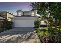 Two-story house with attached garage and landscaped lawn at 9738 Fredericksburg Rd, Tampa, FL 33635