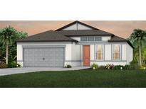 One-story home with gray siding, brown roof, and a two-car garage at 9814 Crescent Moon Dr, Riverview, FL 33578