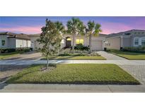 Beautiful two-story home with palm trees and a landscaped yard at 15314 Valencia Del Sol St, Wimauma, FL 33598