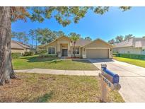 Tan one-story house with a two-car garage, landscaping, and a mailbox at 4808 Willow Ridge Ter, Valrico, FL 33596