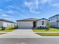 Single-story home with a neutral color scheme and a two-car garage at 3146 Forrest Plum Ct, Zephyrhills, FL 33540