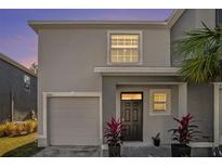 Gray two-story house with a white garage door and landscaping at 3345 Pleasant Willow Ct, Brandon, FL 33511
