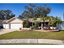 Inviting Florida home with lush landscaping, palm trees, and attached garage at 10026 83Rd Cir, Seminole, FL 33777