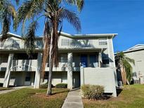 Two-story condo building exterior with palm trees and blue door at 7218 E Bank Dr # 205, Tampa, FL 33617