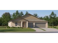 Charming single-story home with a two-car garage and landscaped front yard at 15129 Rainbow Quartz St, Wimauma, FL 33598