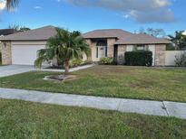 Brick house with attached garage and palm tree in front yard at 14905 Pelican Point Pl, Tampa, FL 33625