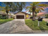 Charming home featuring a paver driveway, tropical landscaping, and a two-car garage at 6208 Spoonbill Dr, New Port Richey, FL 34652
