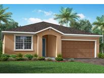 One-story home with brown garage door and teal front door at 5025 124Th E Ave, Parrish, FL 34219