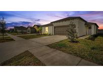 One-story house with attached garage and landscaped lawn at 5493 Blue Azure Dr, Wimauma, FL 33598