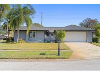 Nice curb appeal! This single-story home features a gray exterior, landscaped lawn, and a paved driveway at 10039 Linden Place Dr, Seminole, FL 33776
