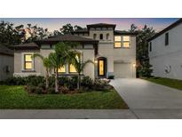 Elegant home featuring a well-manicured lawn, tasteful landscaping, and a neutral color palette at 14672 Horse Trot Rd, Lithia, FL 33547