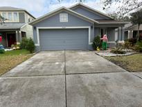 Gray house with a two-car garage and a well-maintained lawn at 18229 Port Side St, Tampa, FL 33647