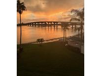 Breathtaking sunset view featuring a bridge over tranquil waters and lush green space with palm trees at 5901 Bahia Del Mar Cir # 321, St Petersburg, FL 33715
