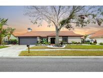 Charming single-story home featuring a terracotta roof, well-manicured lawn, and lovely landscaping at 5809 Cruiser Way, Tampa, FL 33615