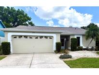 Charming single-story home featuring a two-car garage and well-manicured landscaping at 13108 Dobree Pl, Riverview, FL 33579
