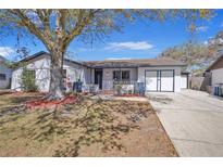 Charming single-story home featuring a well-manicured lawn, mature shade tree and attached garage at 8243 Vassar Cir, Tampa, FL 33634