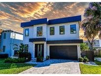 Contemporary two-story home with modern design, landscaped yard, and a two car garage at 818 W Adalee St, Tampa, FL 33603