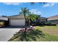 Charming home with a two-car garage, landscaped yard, and lush green lawn at 3110 Bent Creek Dr, Valrico, FL 33596