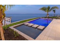 Inviting pool with stepping stones offers stunning ocean views and a tropical ambiance for luxurious relaxation at 2081 Michigan Ne Ave, St Petersburg, FL 33703