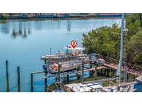 Private boat dock with boat lifts on calm water near lush greenery at 1304 Pasadena S Ave # 3, South Pasadena, FL 33707