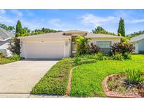 Charming single-story home with well-maintained landscaping and an attached two-car garage at 4251 Whittner Dr, Land O Lakes, FL 34639
