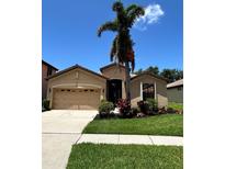 Charming single-story home with a two-car garage and beautifully landscaped front yard at 116 Silver Falls Dr, Apollo Beach, FL 33572