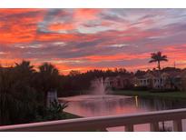 Scenic sunset view over the lake and fountain with palm trees and residences in the background at 18 Franklin S Ct # D, St Petersburg, FL 33711