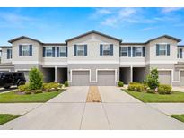 Charming townhome showcasing a two-story facade, driveway and a well-manicured front lawn at 9716 Mulberry Marsh Ln, Sun City Center, FL 33573