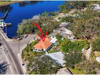 Aerial view of cozy single Gathering home near the river and within walking distance of the park at 1011 W Columbus Dr, Tampa, FL 33602
