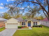 Charming single-story home featuring a well-manicured lawn and a welcoming blue front door at 1721 Loriana St, Brandon, FL 33511