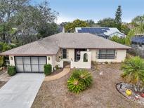 Charming single-story home with landscaped front yard, attached garage, and inviting entryway at 12503 Willow Tree Ave, Hudson, FL 34669