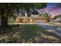 Charming brick home features a spacious front yard and a two-car garage at 603 S Sylvan Dr, Brandon, FL 33510