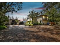 Exterior of home featuring a unique driveway, covered entry, and mature landscaping at 8510 Lays Cove Pl, Odessa, FL 33556