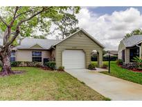 Charming home with a well-manicured lawn, a classic garage, and a welcoming facade at 4908 Lynchburg Ct, New Port Richey, FL 34655