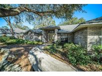 Charming home featuring a brick facade, manicured landscaping, and a welcoming walkway to the front entrance at 3013 Ridgevale Cir, Valrico, FL 33596