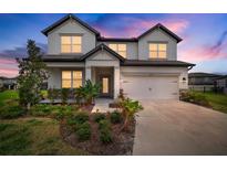 Charming two-story home with a two car garage and beautifully landscaped front yard at 30653 Parrot Reef Ct, Wesley Chapel, FL 33545